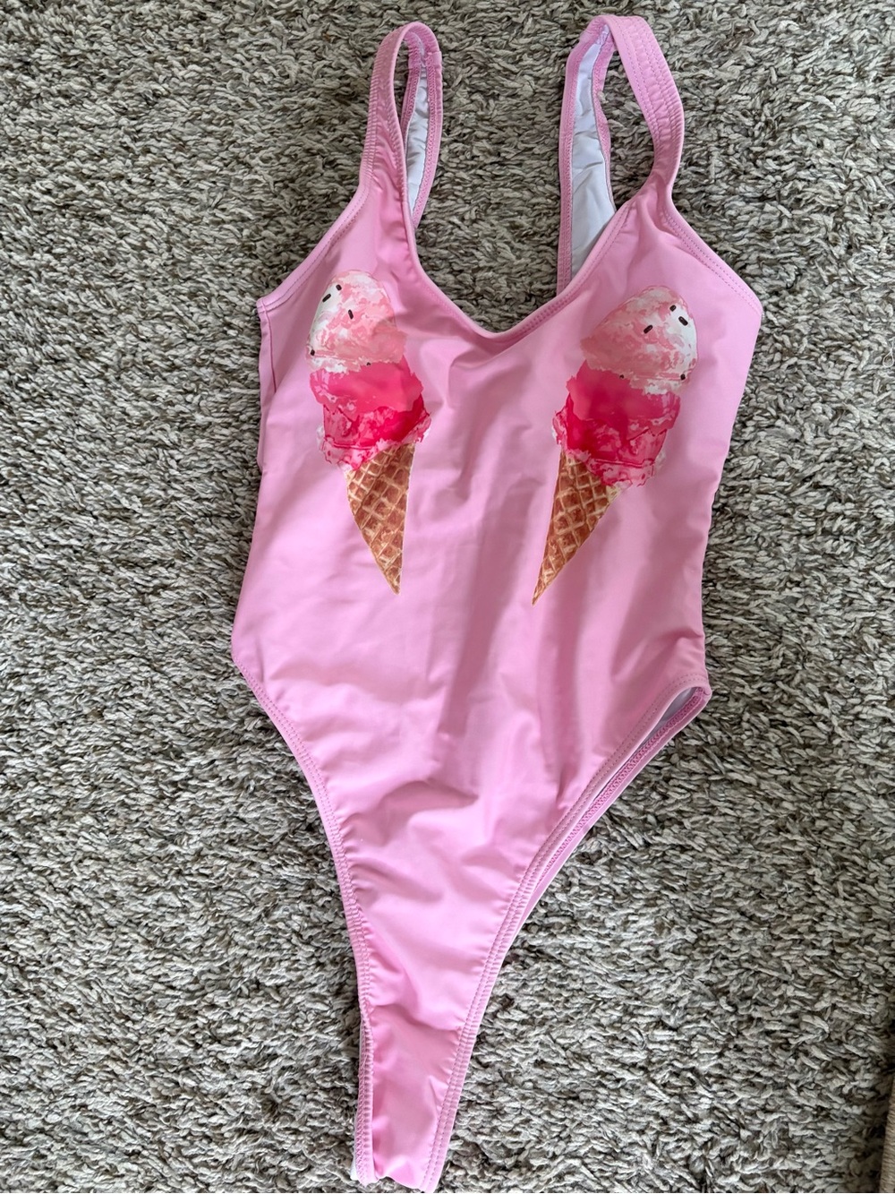 SHEIN Pink One-Piece Swimsuit with Ice Cream Print
